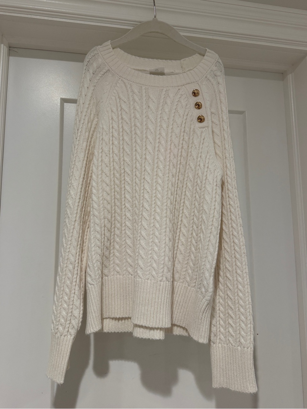 abercrombie kids Cream Cable-Knit Sweater with Button Detail